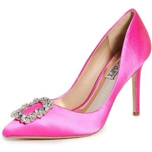 Badgley Mischka Cher Crystal Embellished Pump Hot Pink Satin Size 8.5US